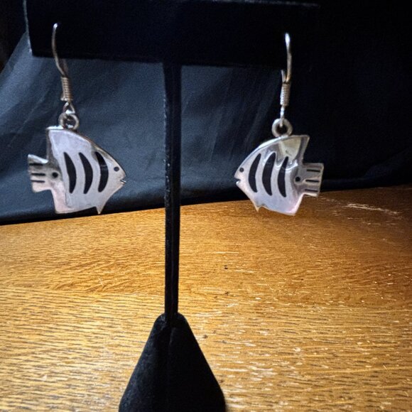 Silver 925 Mexico Fish Dangle Earrings – Artisan Cutout Design Free Shipping - Picture 1 of 3